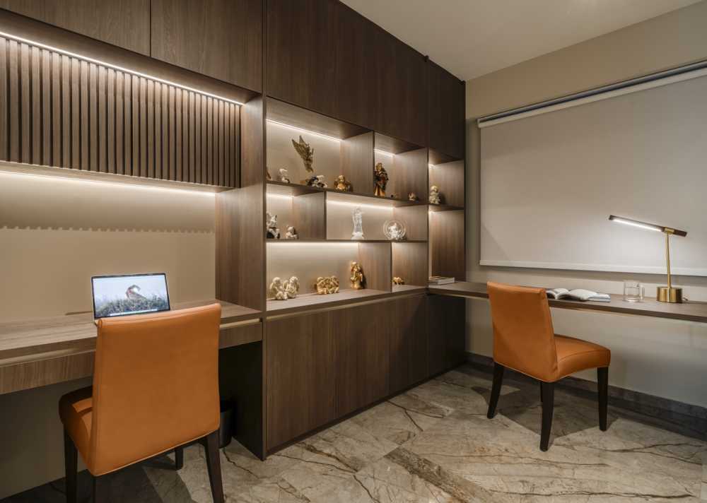 Modern Study with Bookshelf and Desk Chairs