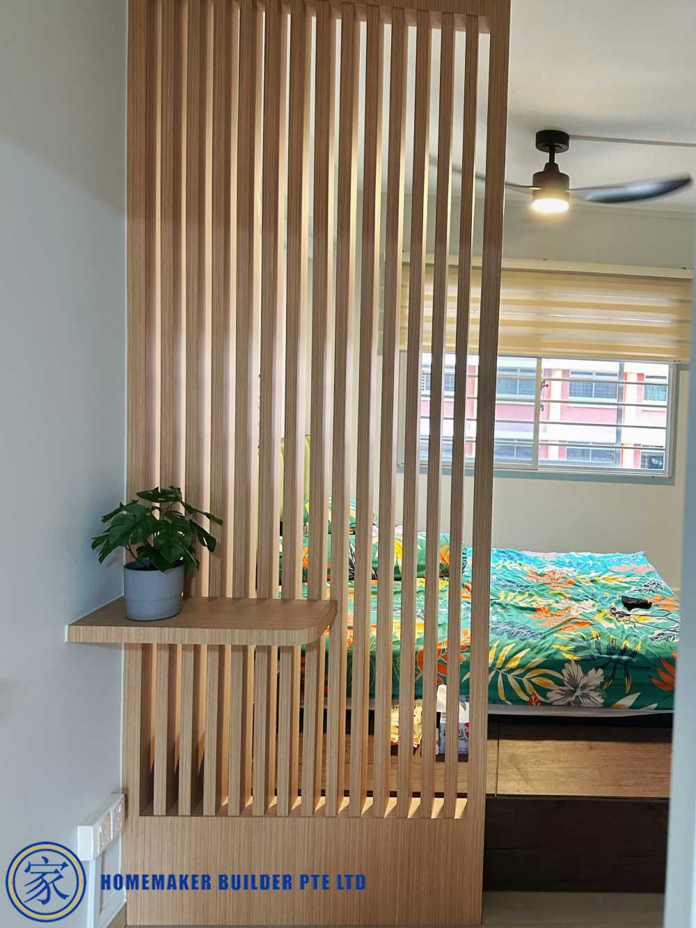 Contemporary Bedroom with Platform Bed and Ceiling Fan