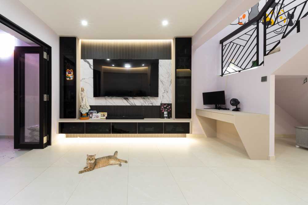 Modern Living Room with TV Console and Feature Wall