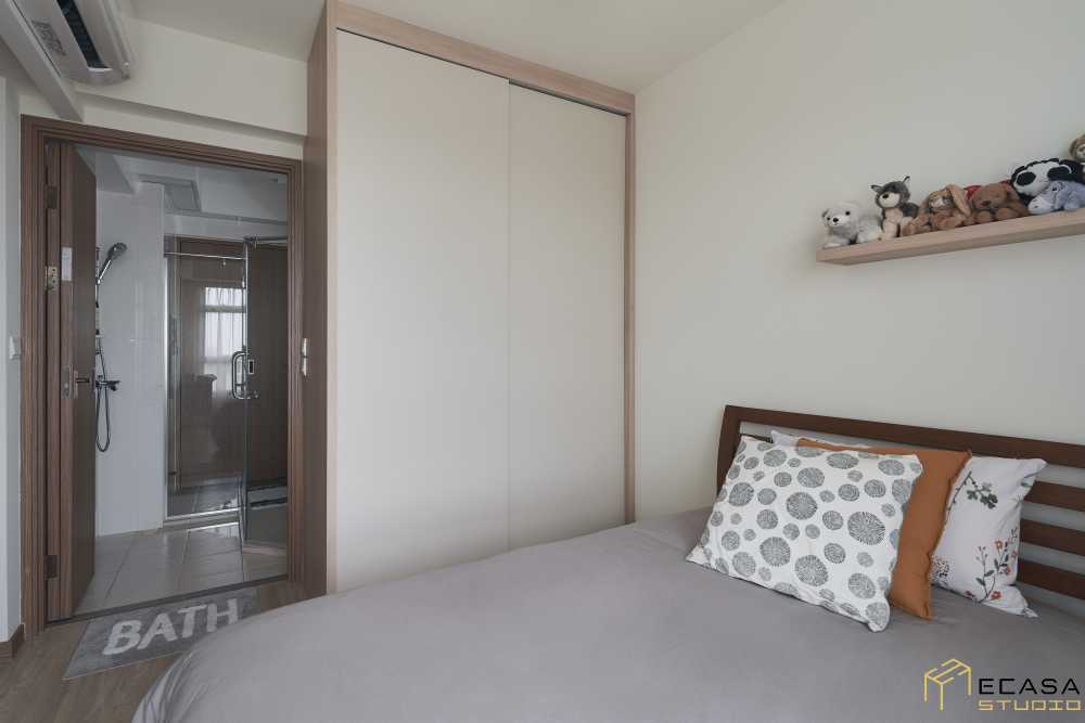 Scandinavian Bedroom with Bookshelf and Wardrobe