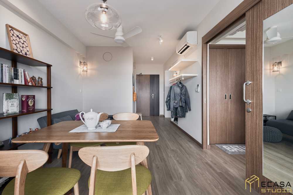 Scandinavian Dining Room with Dining Table and Drinkware