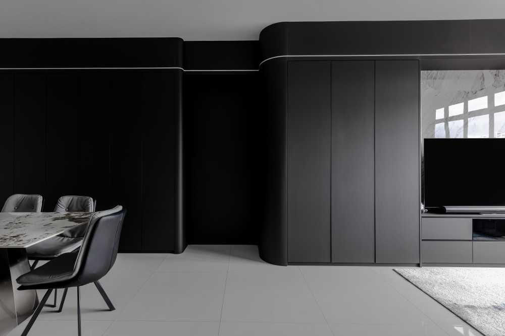 Minimalist Living Room with TV Console and Carpet