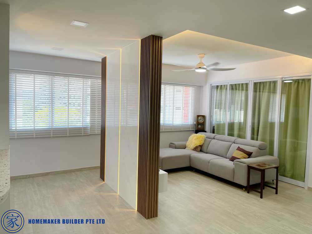 Contemporary Living Room with Vinyl Flooring and Feature Wall