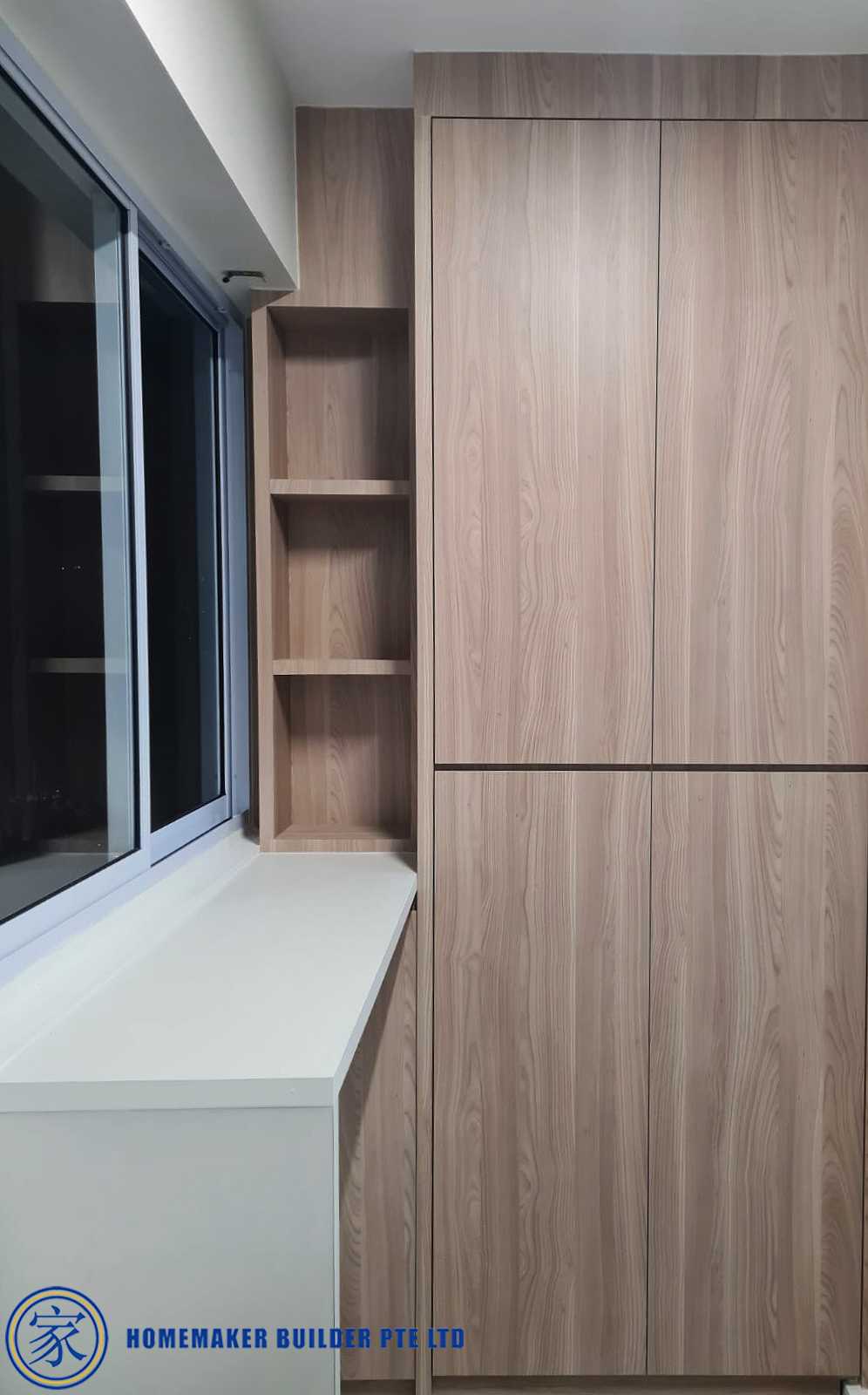 Contemporary Service Yard with Countertop and Kitchen Window