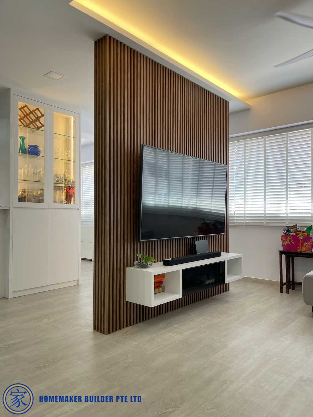 Contemporary Living Room with Vinyl Flooring and TV Console