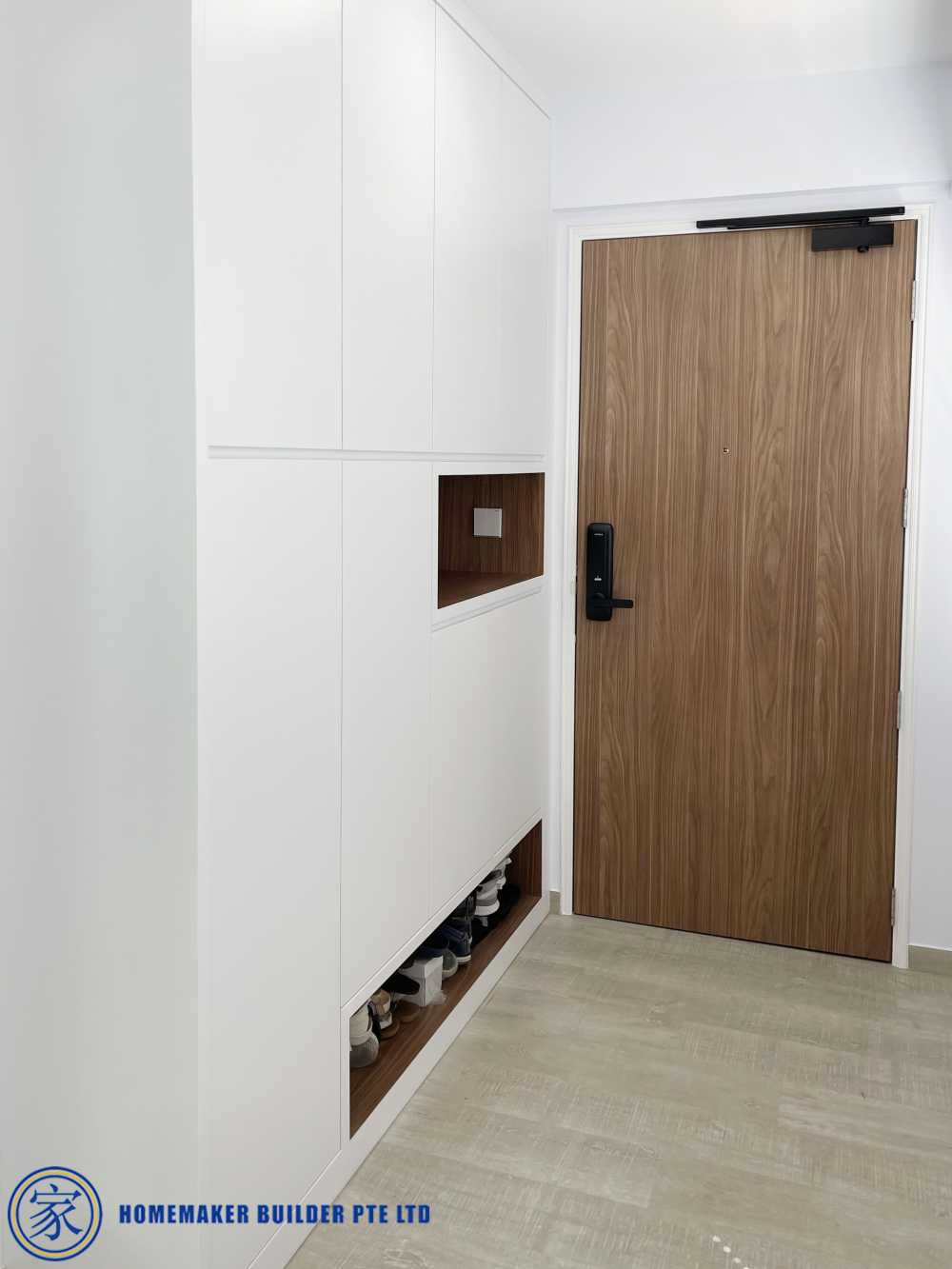 Contemporary Foyer with Vinyl Flooring and Downlights