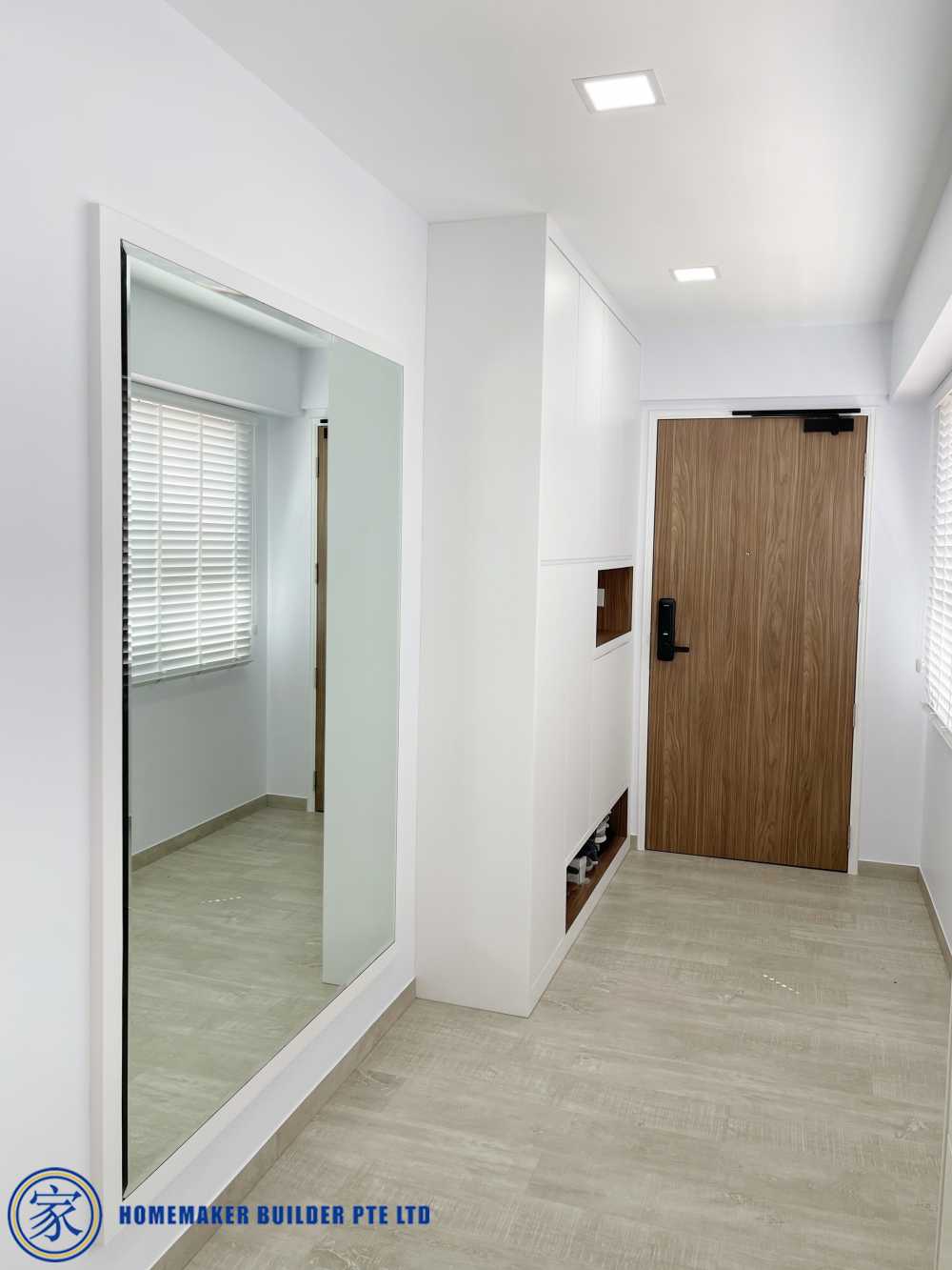 Contemporary Foyer with Vinyl Flooring and Mirror