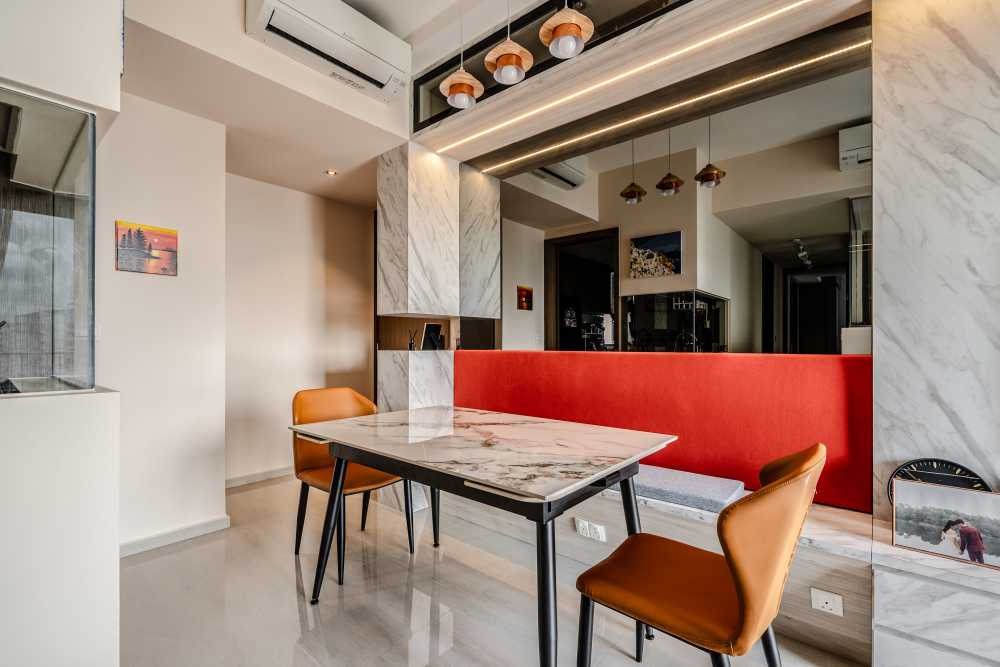 Contemporary Dining Room with Dining Chairs and Seating Bench