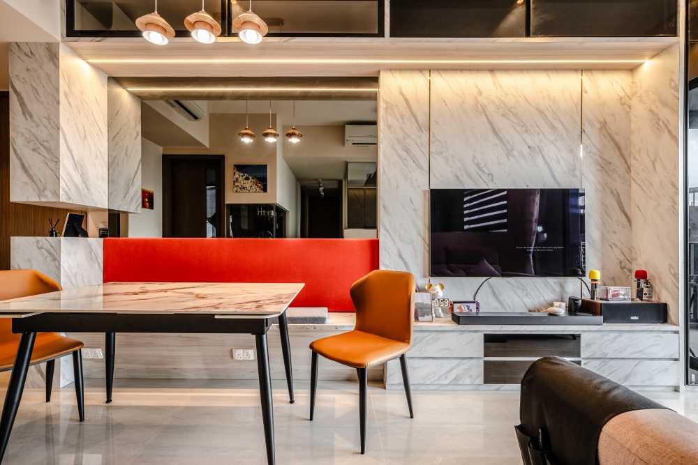 Contemporary Living Room with TV Console and Feature Wall