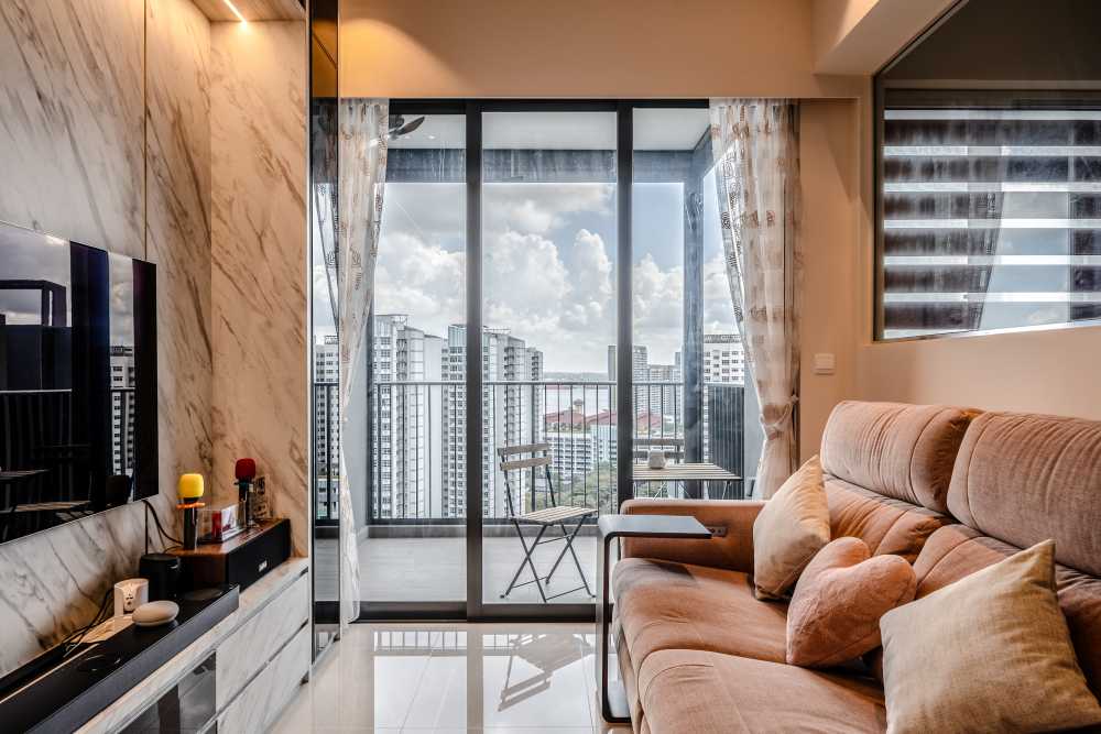 Contemporary Living Room with Wood Flooring and TV Console