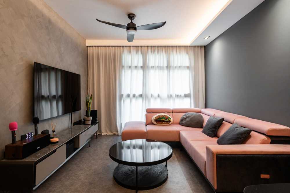 Modern Living Room with TV Console and Cove Lighting