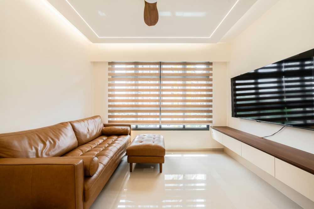 Scandinavian Living Room with Vinyl Flooring and Herringbone Tiling