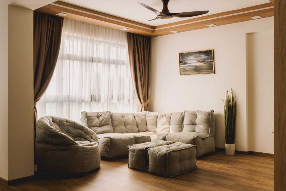 Scandinavian Living Room with TV Console and Feature Wall