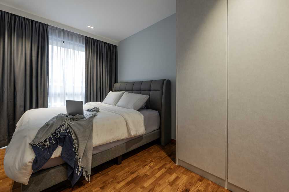 Minimalist Bedroom with Parquet Floor and Wood Flooring