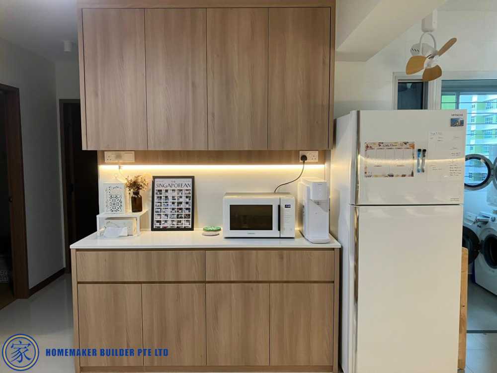 Scandinavian Dining Room with Open Kitchen and Kitchen Backsplash