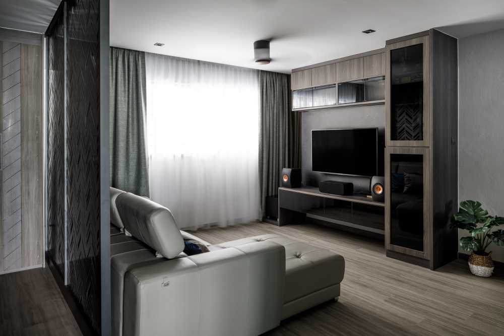 Contemporary Living Room with TV Console and Feature Wall