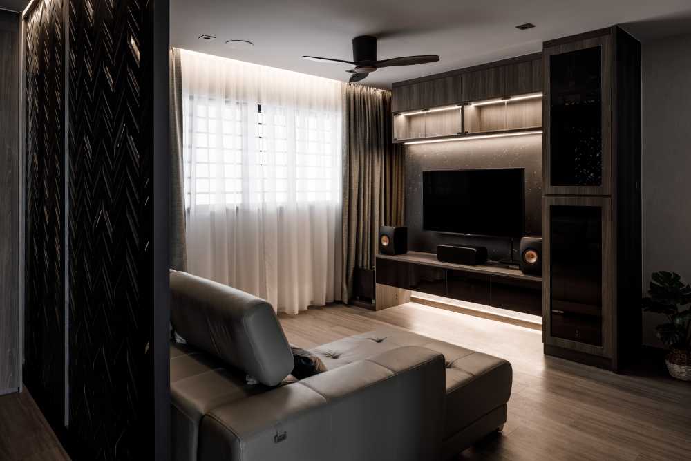 Contemporary Living Room with Vinyl Flooring and TV Console