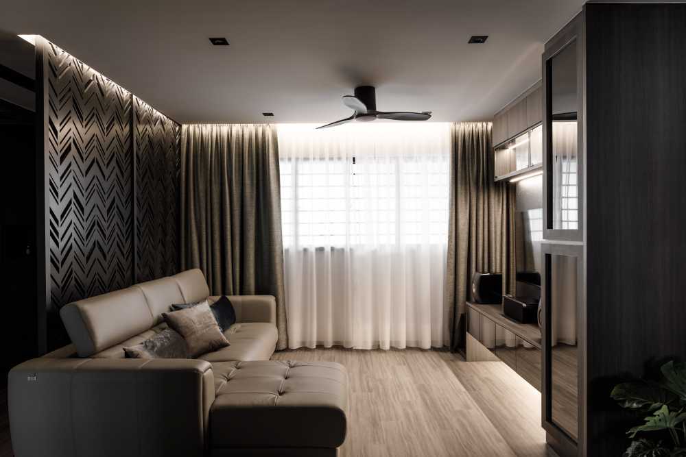Contemporary Living Room with TV Console and Feature Wall