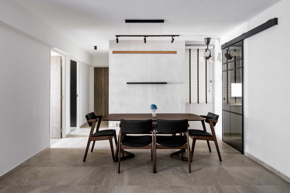 Modern Dining Room with Drop Ceiling and Dining Table
