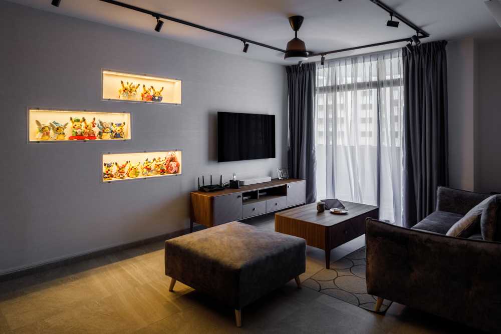 Modern Living Room with Homogeneous Tiles and Sofa