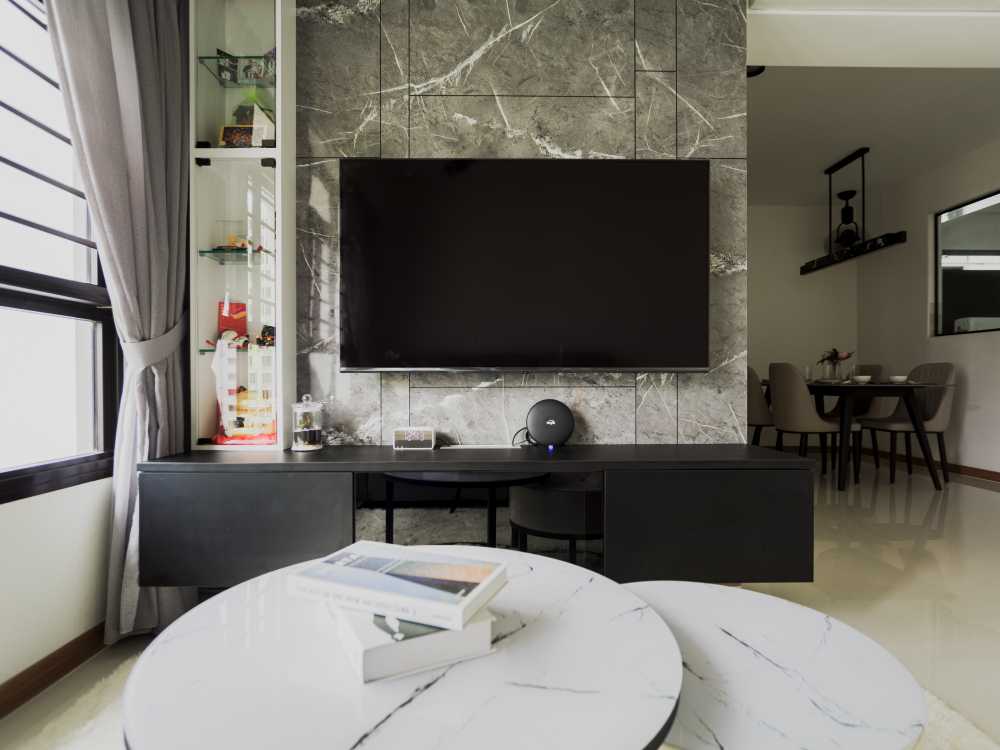 Minimalist Living Room with TV Console and Feature Wall