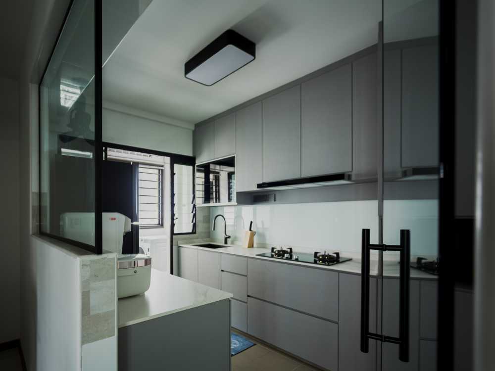 Minimalist Kitchen with Countertop and Kitchen Island