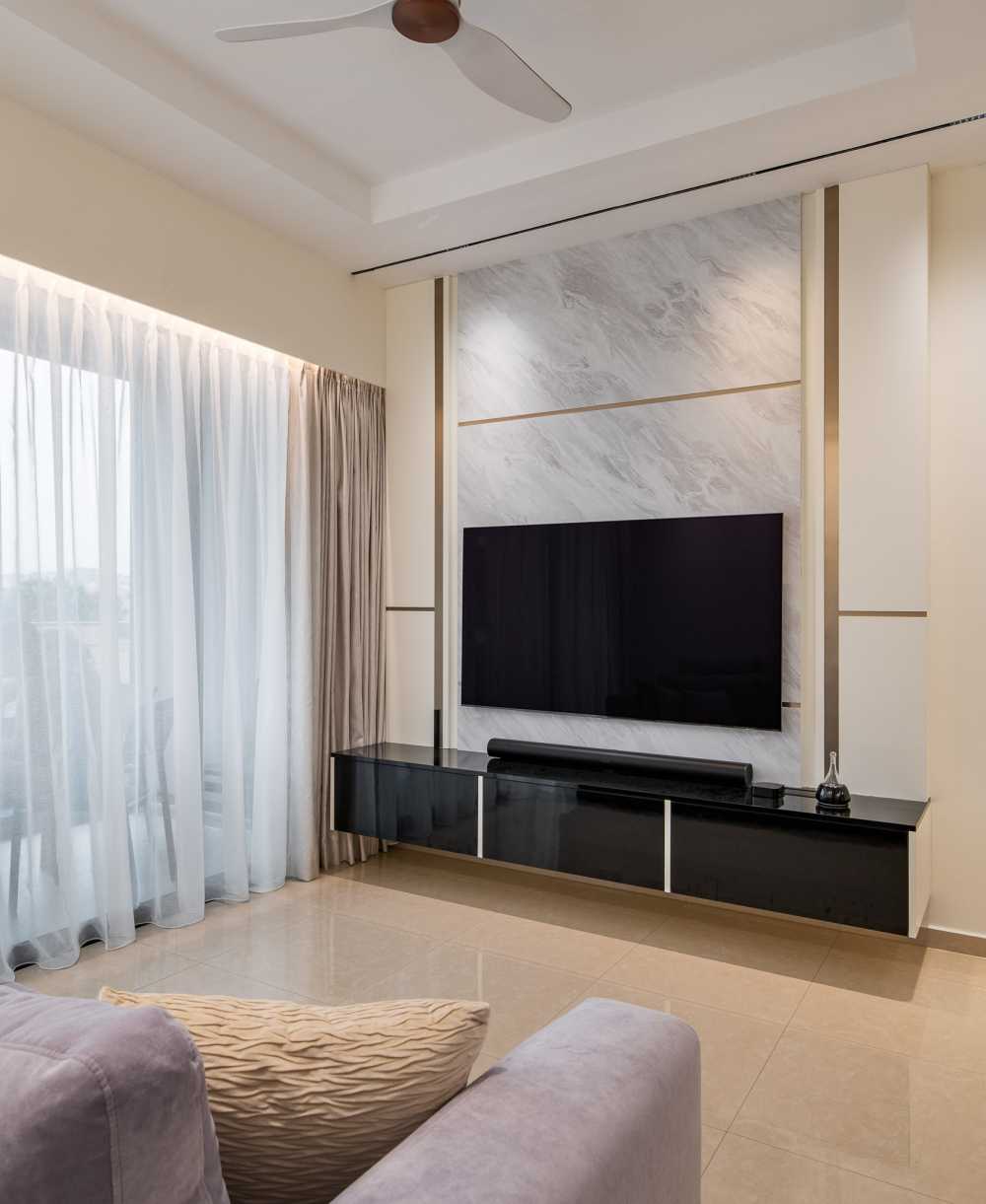 Contemporary Living Room with Marble Floor and TV Console