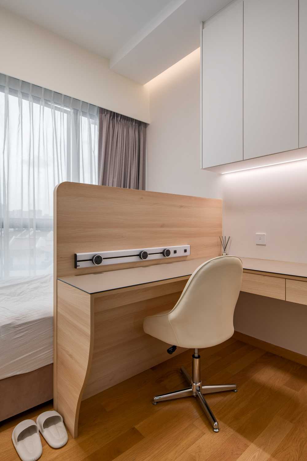 Contemporary Bedroom with Platform Bed and Children's Beds