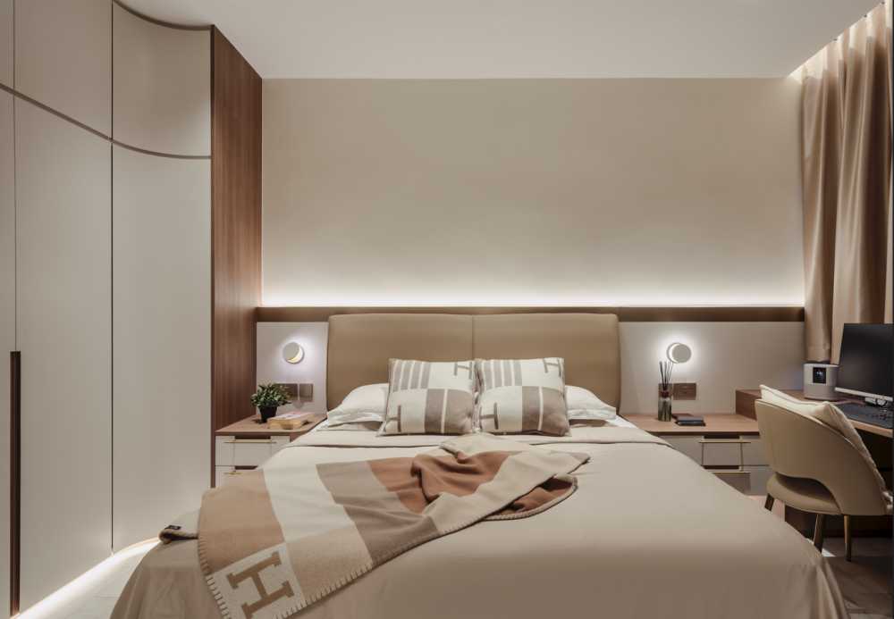 Modern Bedroom with Bedside Table and Flooring