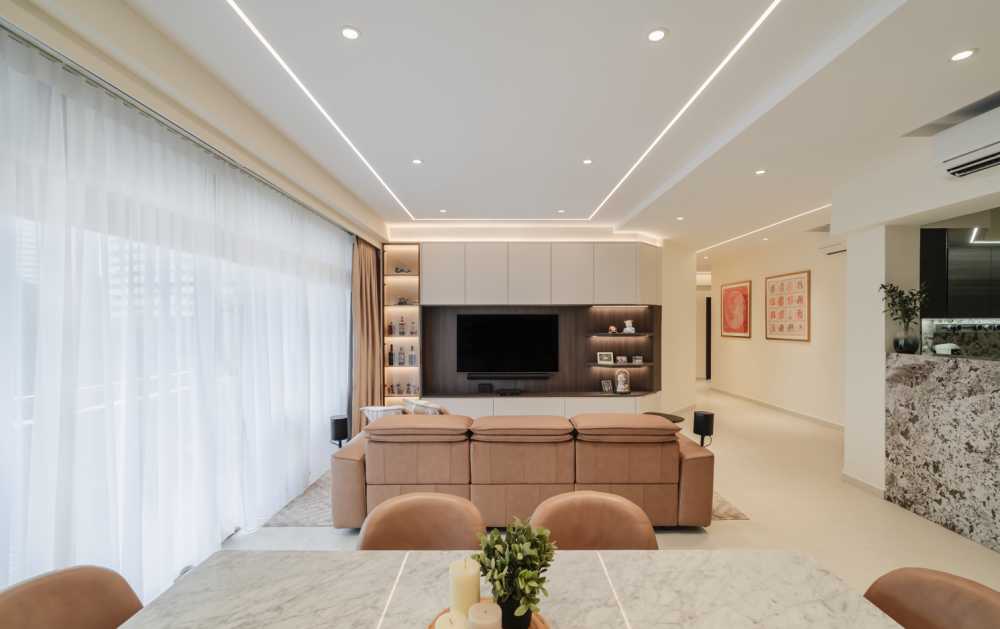 Modern Living Room with Sofa and Display Cabinets