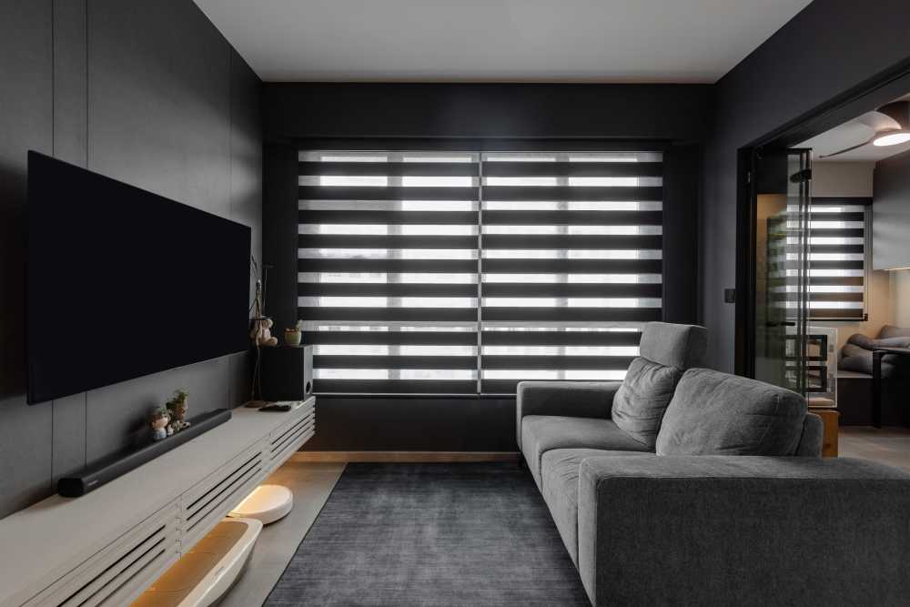 Minimalist Living Room with TV Console and Carpet