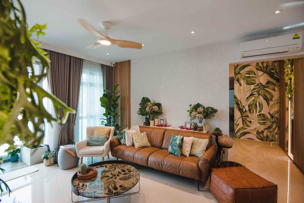 Contemporary Living Room with Homogeneous Tiles and Coffee Table