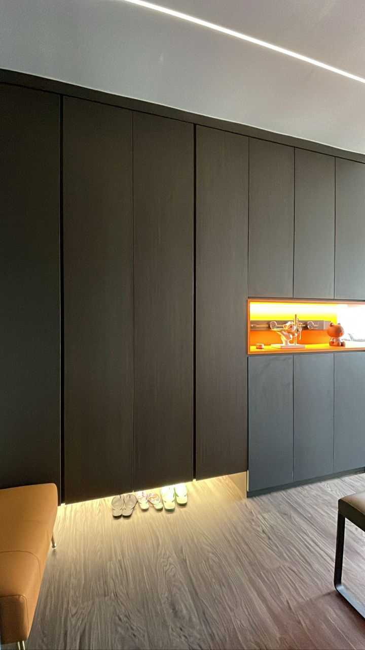 Scandinavian Living Room with TV Console and Feature Wall