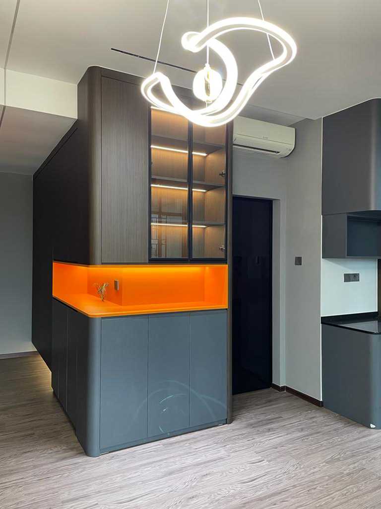 Scandinavian Entryway with Mirror and Stools