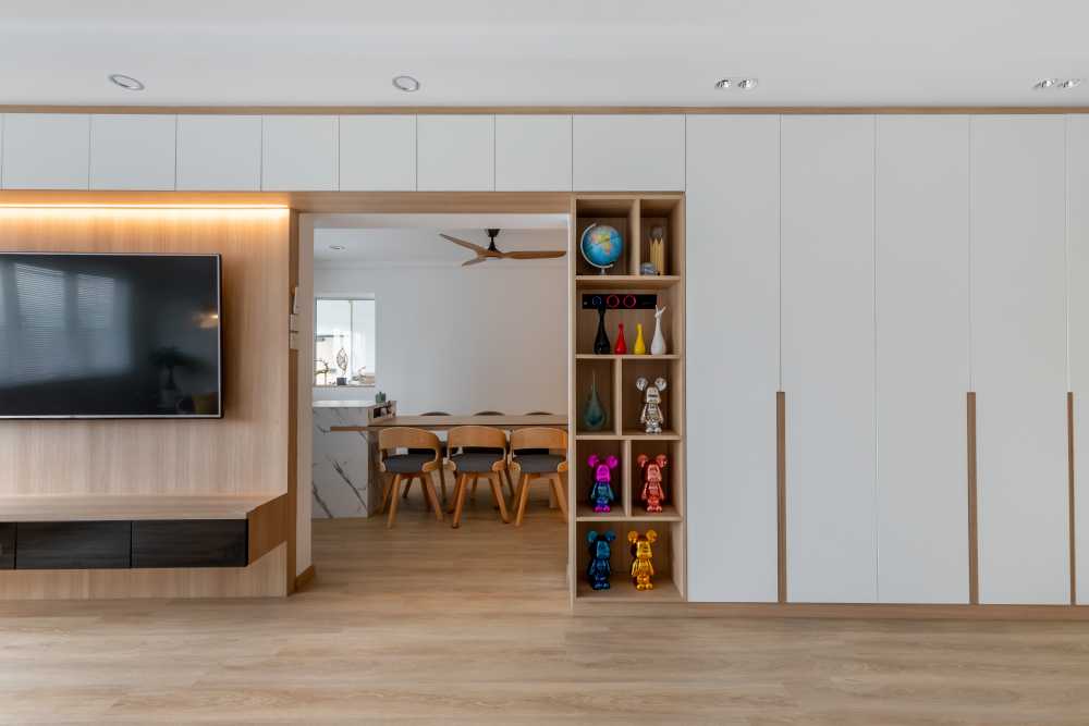 Minimalist Living Room with TV Console and Feature Wall