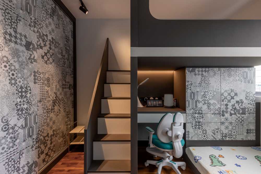Minimalist Kids Room with Bookshelf and Built-in Bed