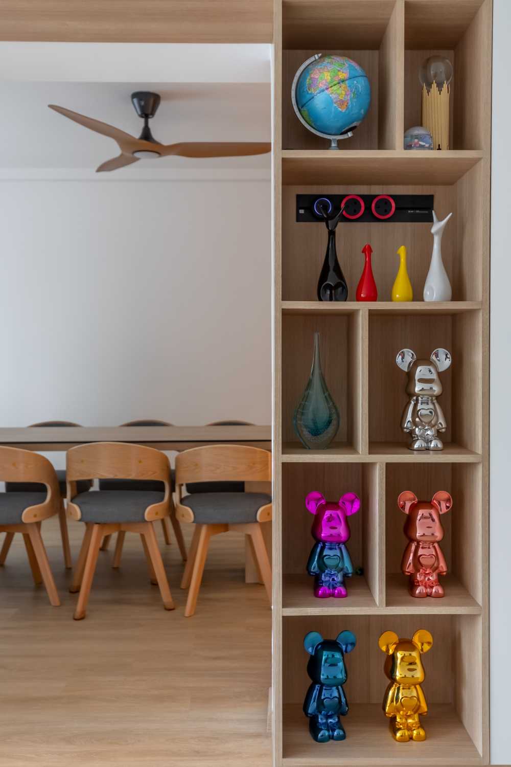 Minimalist Living Room with Feature Wall and Display Cabinets