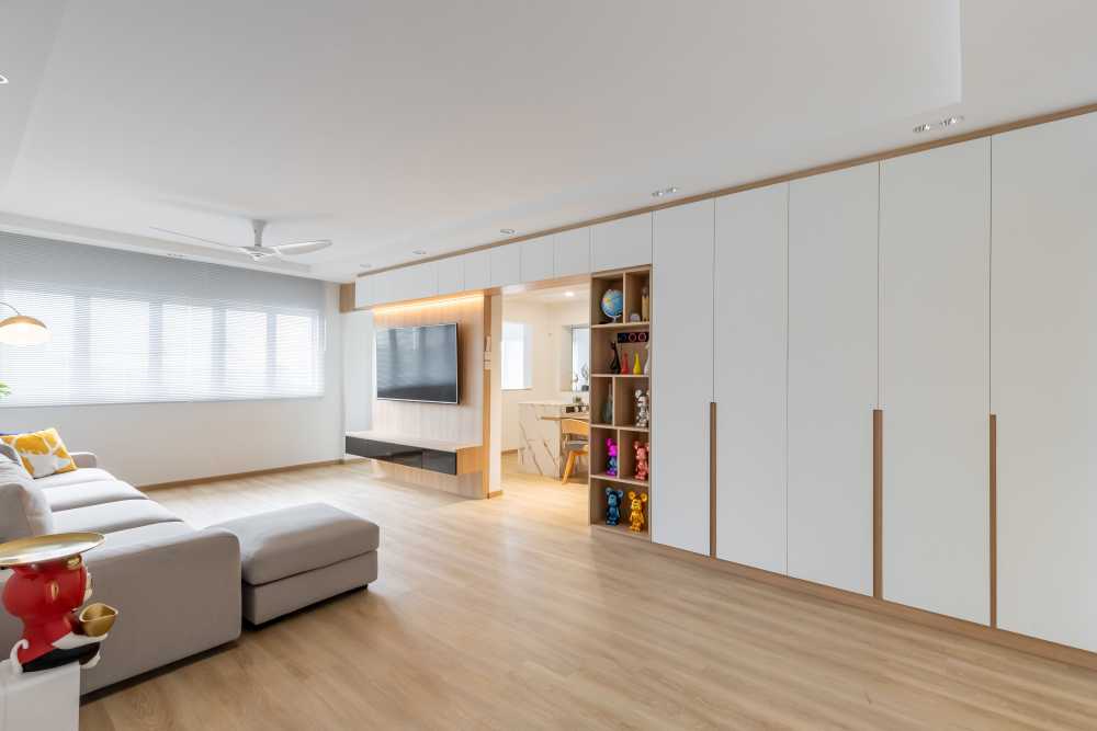 Minimalist Living Room with Vinyl Flooring and TV Console