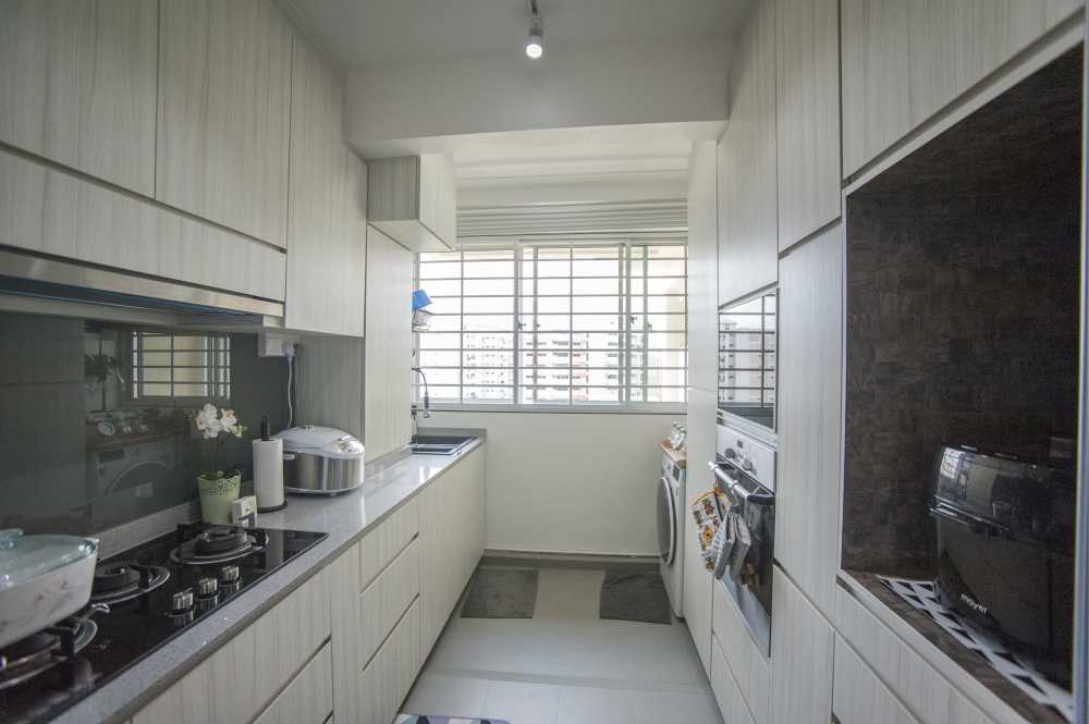 Scandinavian Kitchen with Countertop and Kitchen Window