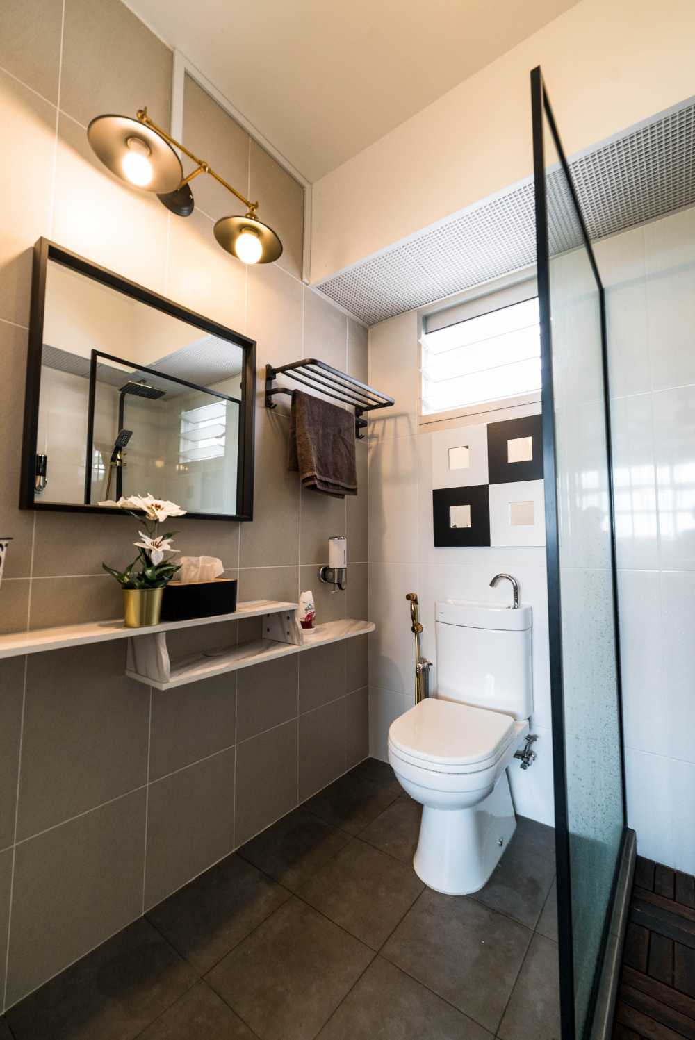 Industrial Bathroom with Countertop and Mirror