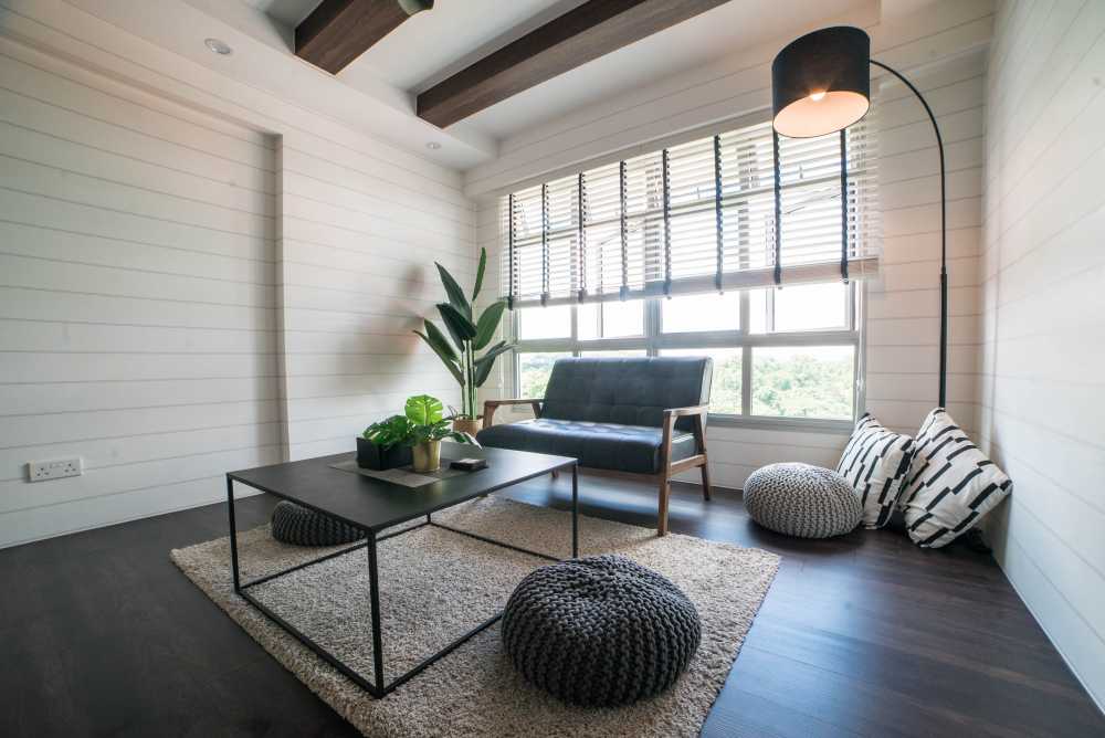 Industrial Living Room with Feature Wall and Coffee Table