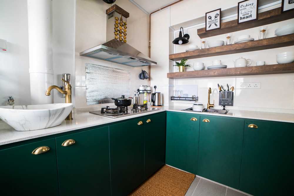 Industrial Kitchen with Countertop and Open Kitchen