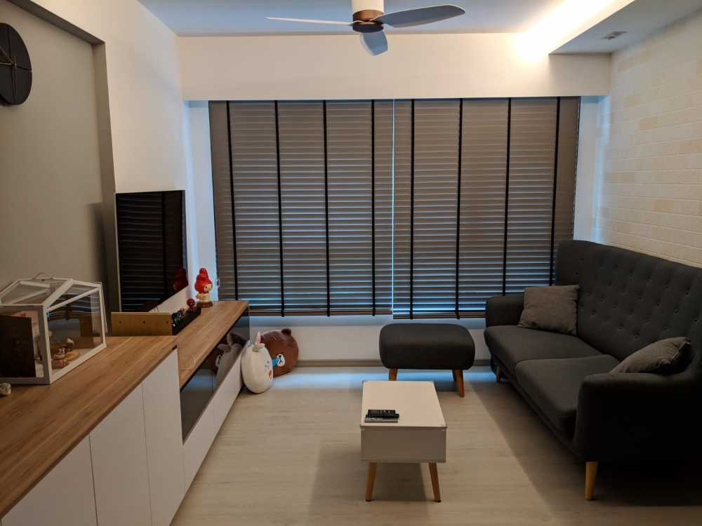 Scandinavian Living Room with Vinyl Flooring and Feature Wall