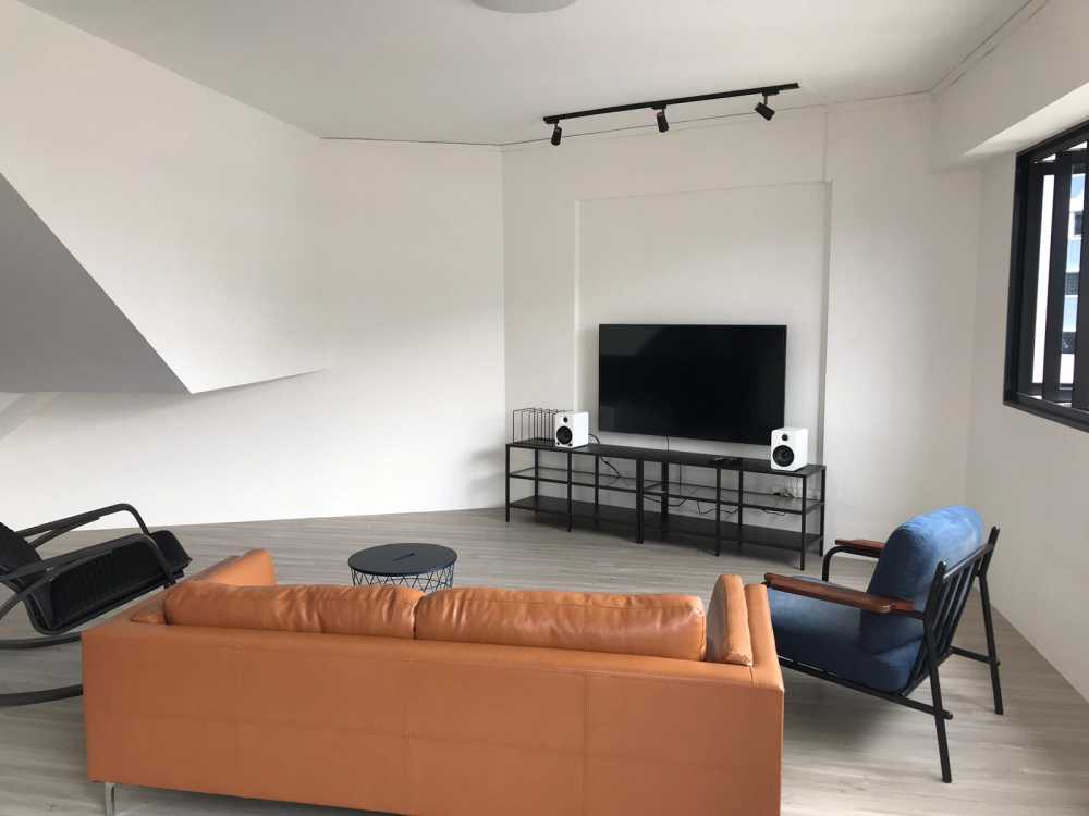 Minimalist Living Room with Vinyl Flooring and TV Console