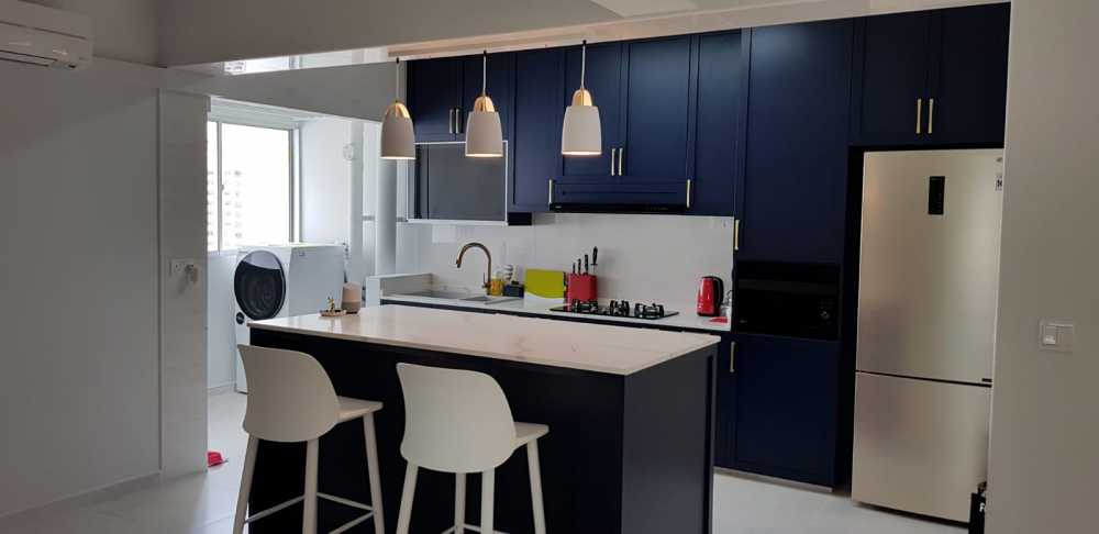 Minimalist Kitchen with Open Kitchen and Breakfast Counter