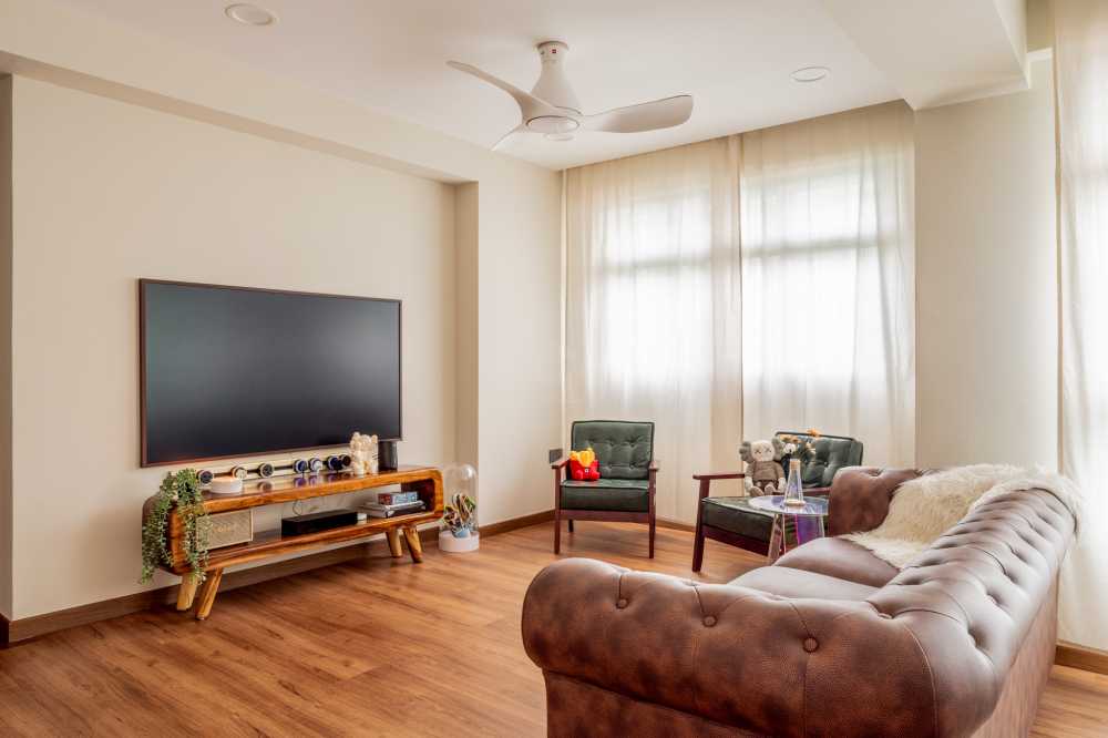 Modern Living Room with Wood Flooring and TV Console