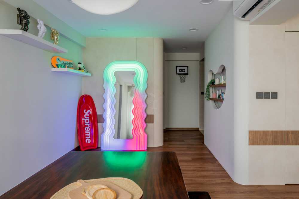 Modern Living Room with Feature Wall and Ceiling Light