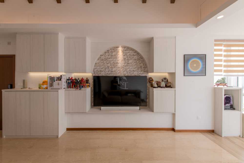 Eclectic Living Room with Countertop and Homogeneous Tiles