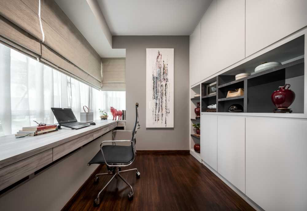 Modern Study with Bookshelf and Ceiling Light
