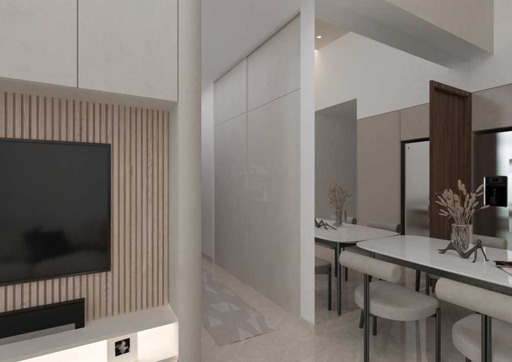 Modern Dining Room with Drop Light and Ceiling Light